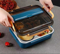 Boîte à lunch portable avec 5 compartiments, boîte bento en acier inoxydable 304 pour l'emballage alimentaire, pour le bureau ou l'école