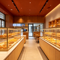 Luxuriöse Holz-Bäckereivitrine Hochwertige Multifunktionale Glas-Brotvitrine LED-Beleuchtung Farblich Anpassbar Komplett