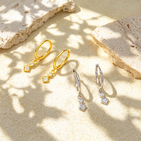Boucles d'oreilles créoles pendantes en argent 925 plaqué or 14 carats avec zircon, style simple et tendance, bijoux d'oreille très prisés