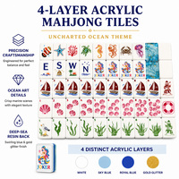 Tuiles de mahjong en acrylique, 160 pièces, style américain, bleu océan, design multicouche, chiffres faciles à lire pour les débutants, jeu familial