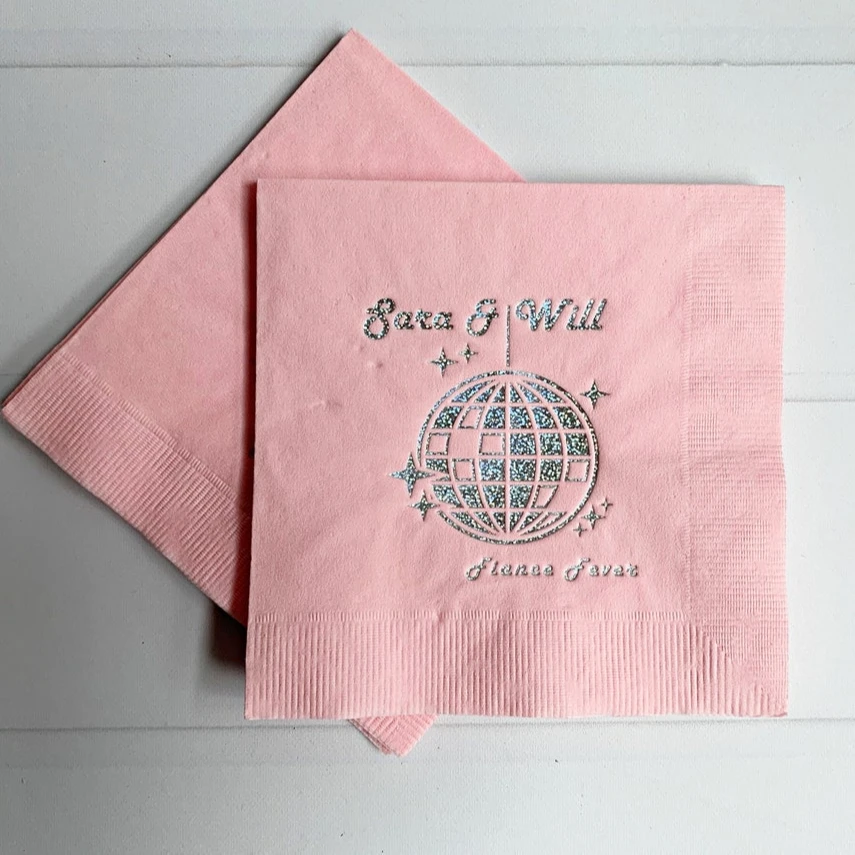 Customized Party Paper Foil Stamping Printed Design Pink Cocktail Napkin