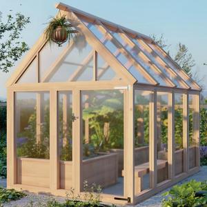 Vérins et maisons en verre Cèdre encadré Hobby Green House <span class=keywords><strong>Serre</strong></span> en bois pour l'extérieur, maison chaude de jardinage avec évent de toit - Product Image 1