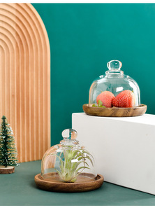<span class=keywords><strong>Plateau</strong></span> de service en bois d'acacia avec petit dôme en verre transparent pour servir des desserts et des outils à gâteau au <span class=keywords><strong>fromage</strong></span> - Product Image 6