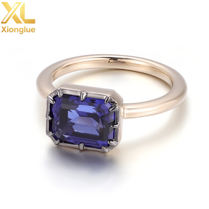 แหวนแฟชั่นทองคำ 10k 14k 18k สีเหลือง ประดับพลอยเจียระไนทรง Asscher สีน้ำเงิน รับรองโดย GRC เหมาะสำหรับงานวันเกิด งานแต่งงาน แหวนคู่รัก - Product Image 4