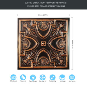 Piastrelle per controsoffitti in PVC quadrati 3D pannelli murali in rilievo Design artistico moderno per Hotel Salon Cafe Store arredamento di classe a prova di fuoco PL11 - Product Image 5