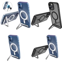 Casing Transparan Magnetik dengan Penyangga untuk iPhone 11 12 13 14 15 16 Pro Max 17 Air Plus Case dengan Holder, Aksesoris Ponsel