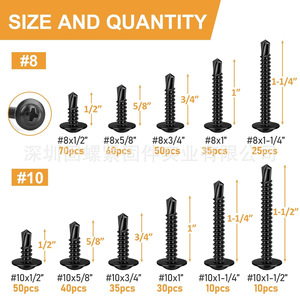 Black Stainless Steel Self Tapping <b>Screws</b> 425pcs Large <b>Flat</b> Head Imperial Size Metal Fasteners Grade 8 Set - Product Image 2