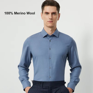 Camicia da Uomo 100% Lana Merino, Collo Quadrato, Traspirante, Resistente allo Sbiadimento, Antipiega, Lavabile <span class=keywords><strong>in</strong></span> <span class=keywords><strong>Lavatrice</strong></span>, Camicia Business Senza Pieghe - Product Image 2