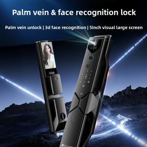 Pour S93 serrure de porte intelligente en bois antivol sécurité à domicile WiFi 3D reconnaissance faciale veine de la paume nuage d'empreintes digitales 5 pouces intérieur - Product Image 5