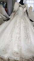 Robe de mariée princesse arabe à traîne, blanche, avec application de cristaux, manches bouffantes, illusion de luxe personnalisée 2024