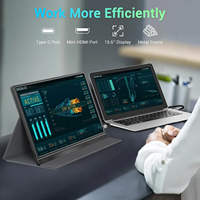 Moniteur portable de 15,6 pouces avec écran FHD 1080P USB-C, haut-parleur intégré et étui en cuir pour ordinateur portable PC MacBook Phone PS4