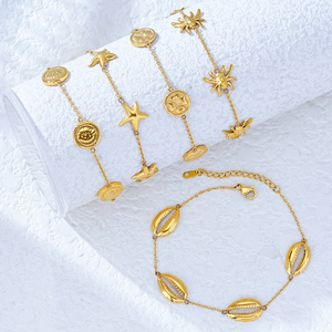 Pulsera con dije de sol al por mayor, pulsera con dije de medallón personalizado, joyería de acero inoxidable 316L chapada en oro PVD de 18K - Product Image 1