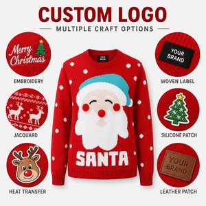 Pulls <span class=keywords><strong>de</strong></span> Noël pour femmes OEM, pulls <span class=keywords><strong>de</strong></span> Noël unisexes pour la famille, pulls <span class=keywords><strong>de</strong></span> Noël en tricot mignons avec motif Père Noël, personnalisés - Product Image 3