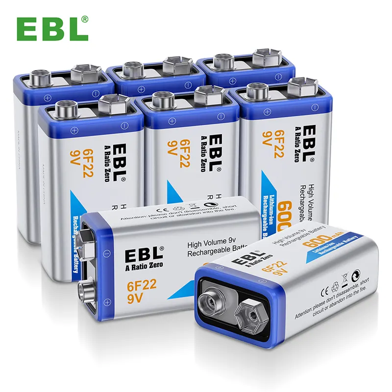 OEM özel EBL şarj edilebilir 9V li-ion bataryaları 600mAh hızlı şarj pil
