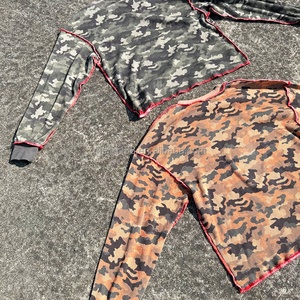 Chemises à manches longues en tricot gaufré à coutures contrastées avec logo personnalisé, de haute qualité, en tricot gaufré camouflage à manches longues - Product Image 6