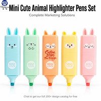 Ensemble de stylos surligneurs miniatures mignons en forme d'animaux, 5 couleurs macaron, logo personnalisé, OEM, papeterie pour étudiants, cadeau promotionnel, vente en gros