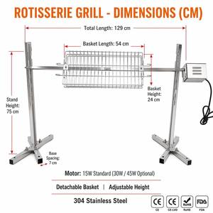 Support de rôtissoire démontable en acier inoxydable 304, 129 cm, moteur 15W, rotation automatique pour agneau et cochon entiers, CE-EMC CE-LVD, économie de transport - Product Image 2