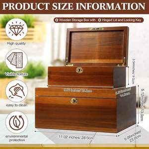 Boîte de rangement en bois d'acacia de taille personnalisée avec serrure coffre en bois rétro boîte-cadeau en bois pour recette bijoux - Product Image 5