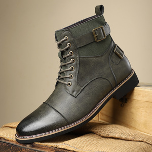 Botas de Trabajo para Hombre Estilo Británico 2026, Antideslizantes, Retro, con Cordones, Punta Redonda, de Cuero - Product Image 3