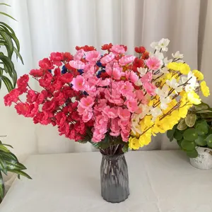 Rekabetçi fiyat 7 dalları paket şeftali çiçeği bitki bahçe dekoratif