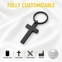 Porte-clés vierge en acier inoxydable noir en forme de croix, personnalisable, faible MOQ, gravure laser UV, cadeau souvenir, fournisseur en gros