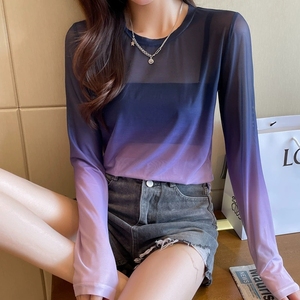 Modisches Ombre-Netz-Langarm-T-Shirt für Damen, Netz-Bluse, T-Shirts, Damenbekleidung, G-Langarm-Bluse - Product Image 4