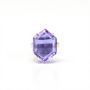 Anillo Vintage de Plata de Ley 925 de Alta Calidad, Chapado en Oro, con Amatista Morada, Corte Hexagonal, para Mujer, con Engaste de Bisel, para Fiesta - Product Image 1