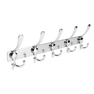 <span class=keywords><strong>Perchero</strong></span> de <span class=keywords><strong>Pared</strong></span>, Gancho para Abrigos de Acero Inoxidable, Rieles para Colgar, Plateado - Product Image 1