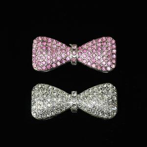 新品フルダイヤモンドメタルピンクスライバーボウデコレーションチャームジャンク携帯電話ケースカーアクセサリー靴バックルDIY工芸品 - Product Image 3