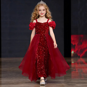 Robe de bal à paillettes pour filles, jupe en tulle vert, décolleté en cœur, robe de princesse pour enfants, robe de mariage longue, tenue de cérémonie - Product Image 2