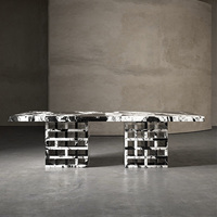 Table à manger rectangulaire haut de gamme en marbre massif, style Dream Home Open Grid Block, pour usage résidentiel