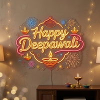 En stock, Lampe à huile indienne, Enseigne néon Joyeux Diwali, Lumières LED en forme pour décoration murale, Enseignes néon personnalisées