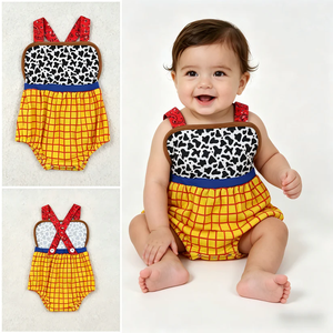 Wholesale Newborn Infant Boys Summer Rompers Sleeveless Cow Yellow Plaid Print Cute Baby Boy <b>Bubble</b> Romper Clothes - Product Image 1