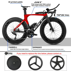 Vélo de triathlon BXT Carbon TT, cadre T700/T800, jante en carbone TANDELL 88 mm, frein à disque hydraulique, 700x28C, selle imprimée en 3D - Product Image 4