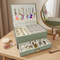 Kotak Perhiasan LG7314 Grosir Persegi Panjang Besar 2 Lapis Tempat Penyimpanan Cincin Anting Kalung Wanita Organizer Kulit PU