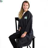 Peignoir en satin pour femmes de haute qualité, imperméable, logo personnalisé, kimono noir, robe de salon de coiffure et de spa
