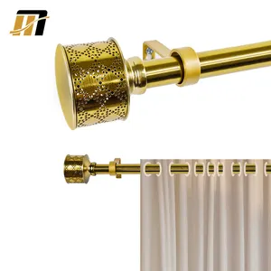 Hot Sale Gold Extendable Single Window Rod For Curtains With Twisting Finials Adjustable Iron Curtain Rod