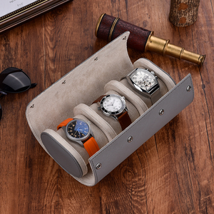 JUELONG कस्टम ग्रे नीले Saffiano चमड़े की घड़ी रोल पट्टा यात्रा के मामले 3 स्लॉट - Product Image 2