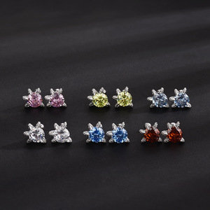<b>Stud</b> <b>Earrings</b> 925 Sterling Silver Claw Setting <b>Crystal</b> <b>Earrings</b> Everyday Wear Unisex Jewelry - Product Image 1