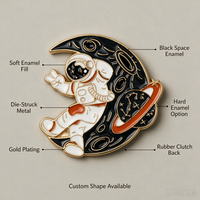 Badge métallique holographique plaqué or en émail, motif OVNI, pour graphisme spatial personnalisé, cadeau de collection de fin d'études sur le thème de la science-fiction, vente en gros