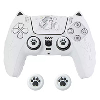 Kit d'accessoires de jeu sur le thème du chat pour manette PS5, housse de protection en silicone souple avec adorables poignées de joystick à motif de patte