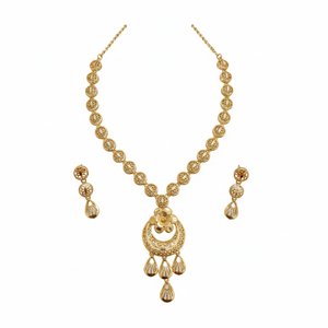 Women's Brass 18K <b>Gold</b> Plated Turkish Long Haram Necklace <b>Set</b> Lock Design Bridal Traditional Wedding Engagement Party Trendy - Product Image 2