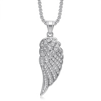 Colliers Pendentifs Ailes d'Ange en Acier Inoxydable 316L Incrustés de Zircon, Bijoux Hip Hop Étanche pour Hommes, Vente en Gros