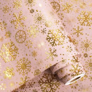 Flyhill Kraft Christmas Wrapping <b>Paper</b> Pink Gold Snowflake Foil Gift <b>Wrap</b> <b>Roll</b> 17inch x 32.8ft Single Side Recyclable - Product Image 2