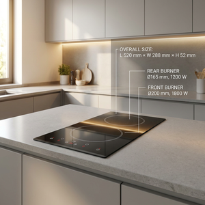 Table de cuisson <span class=keywords><strong>à</strong></span> induction encastrable 2 zones <span class=keywords><strong>Domino</strong></span> 30 cm, 3500 W, plaque de cuisson électrique, commande tactile, plaque en verre céramique pour appareils de cuisine - Product Image 2