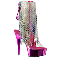 Bottines à talons hauts à pompon de 6 pouces (15 cm), plateforme imperméable électro-plaquée, été, soirée, scène, pole dance, cuir verni, plastique