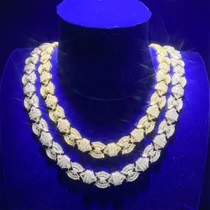 Ювелирные изделия 15 мм в стиле хип-хоп S925 стерлингового серебра Муассанит кубинская цепочка с узлом-бантом цепочка Чокер ожерелья