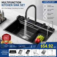 Évier de cuisine moderne multifonction intelligent en acier inoxydable avec cascade, robinet, accessoires et affichage numérique LED