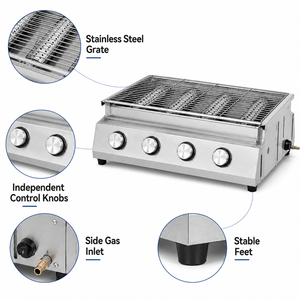 Barbecue au gaz GPL commercial à 4 brûleurs, en acier inoxydable, pour table, avec boutons de commande indépendants, pour la restauration - Product Image 2