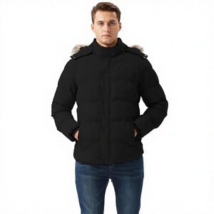 Parka d'hiver décontractée pour homme avec capuche, doudoune chaude matelassée en polyester épais avec fermeture éclair, coupe droite - Product Image 2
